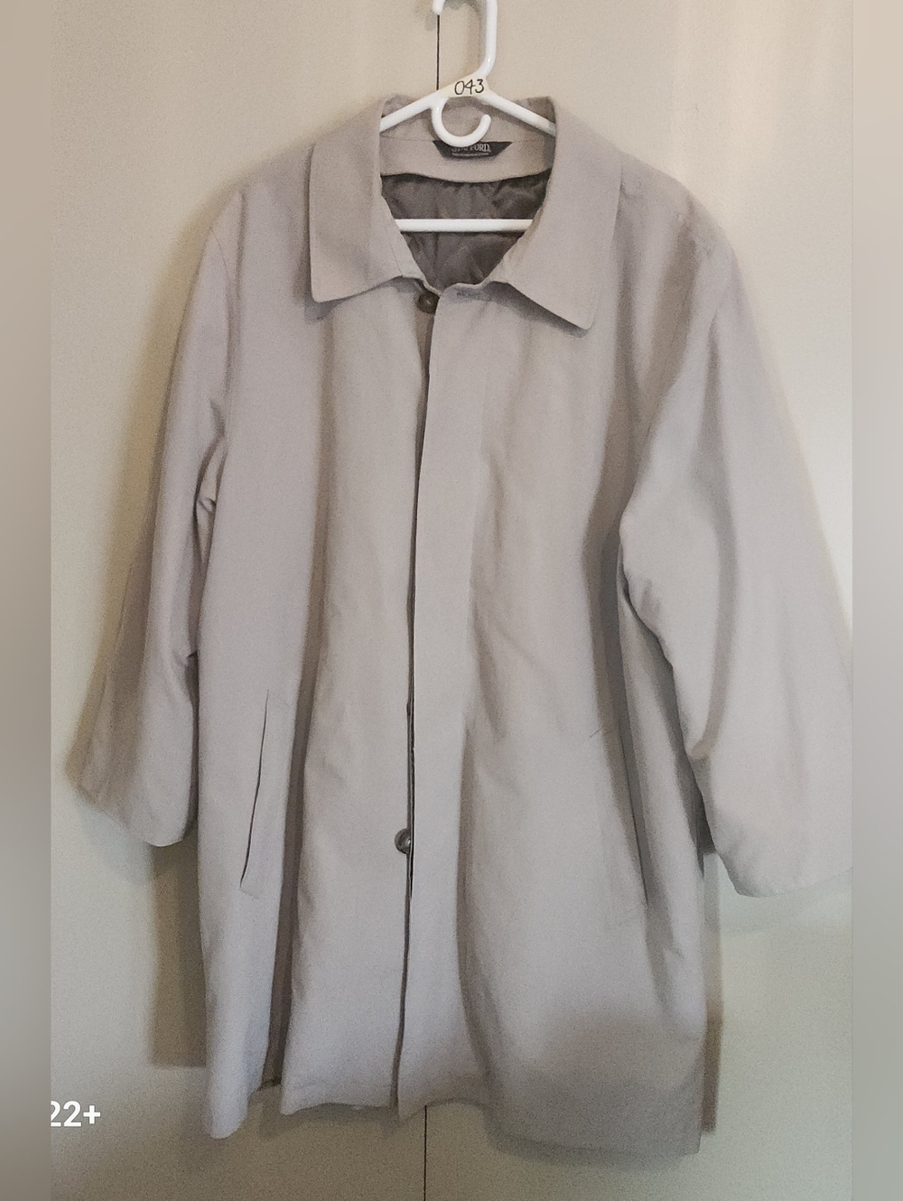 O43 Stafford Light Gray Single-Breasted Zip Lining Trench Coat w hidden buttons